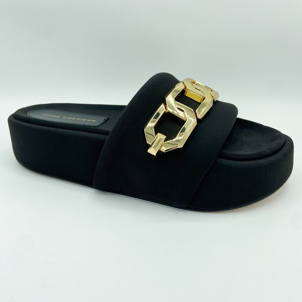 Good American Chain Platform Slides Size 9.5 Blac… - image 1